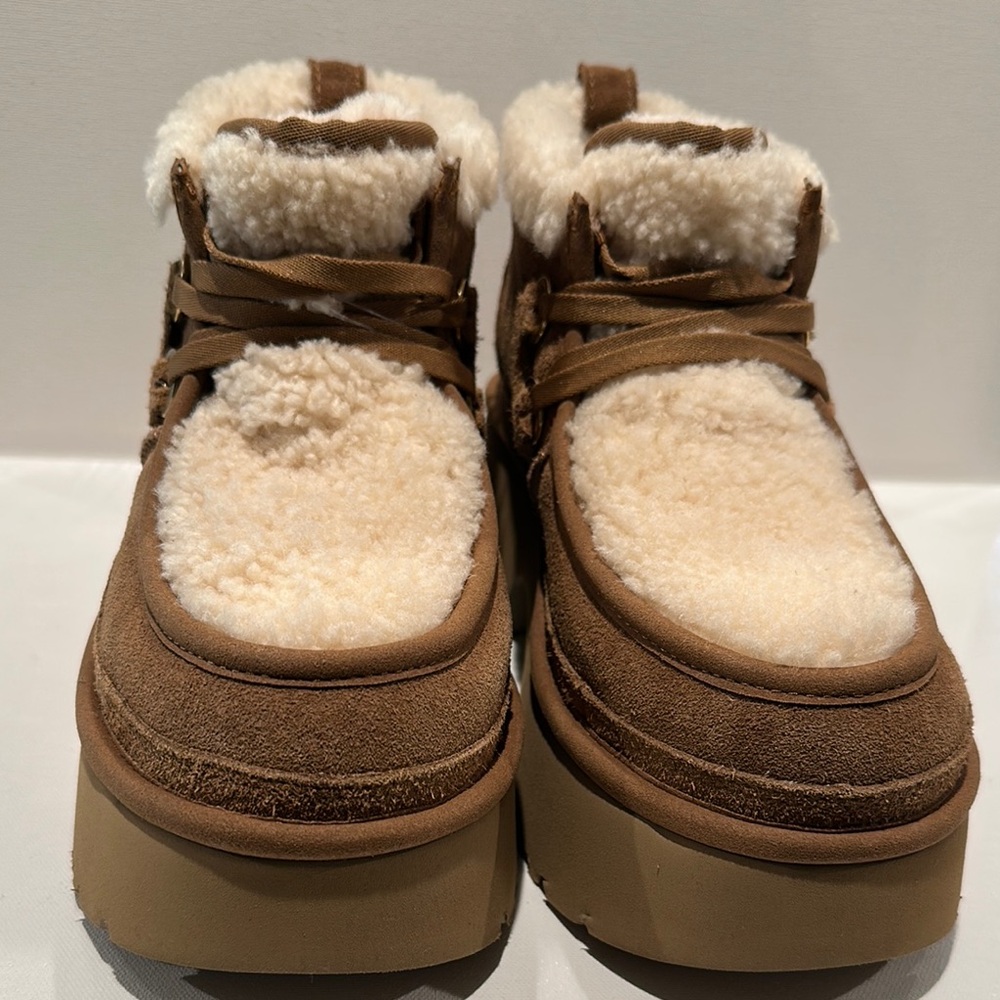 UGGPlush Ankle High Platform 2.75” Heeled Boots with Laceup Front and Shearling